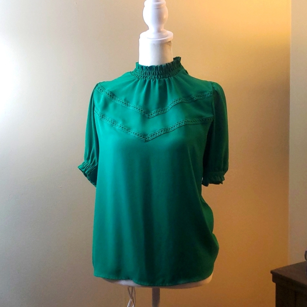 Loft short sleeve green blouse